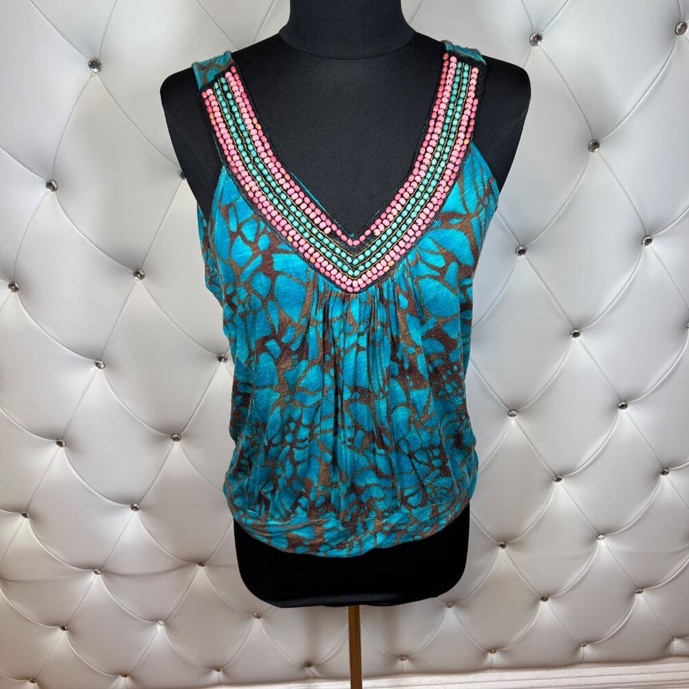 Blue And Pink Beaded Women's Top Size S